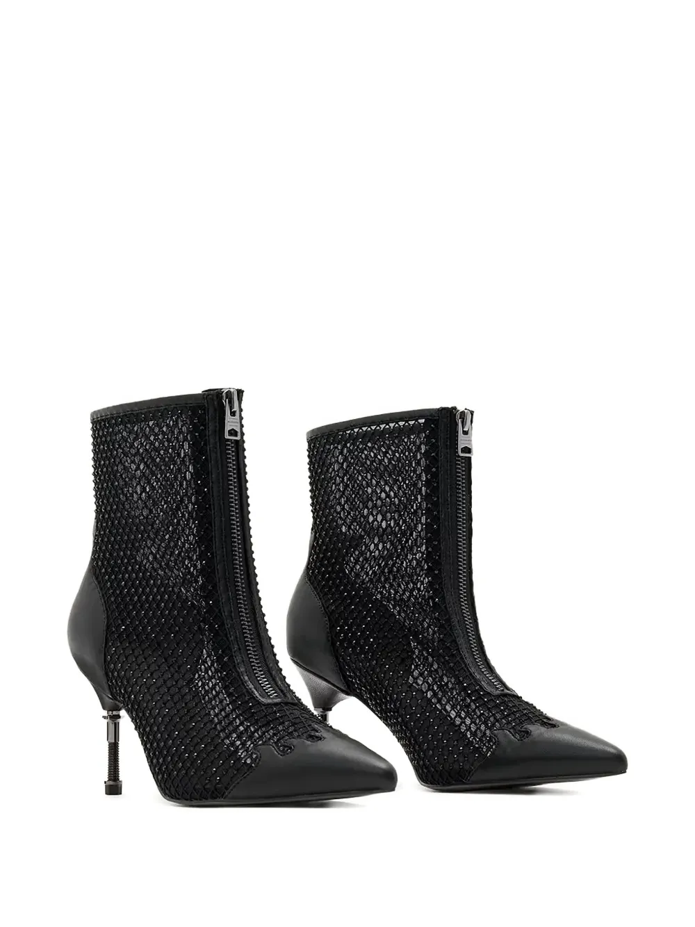 AllSaints Natasha mesh high-heel ankle boots Zwart