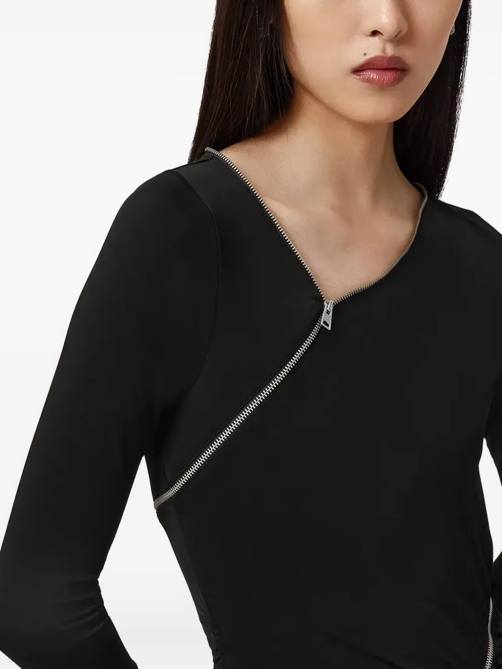 AllSaints Elsie midi-jurk met ritsdetail Zwart