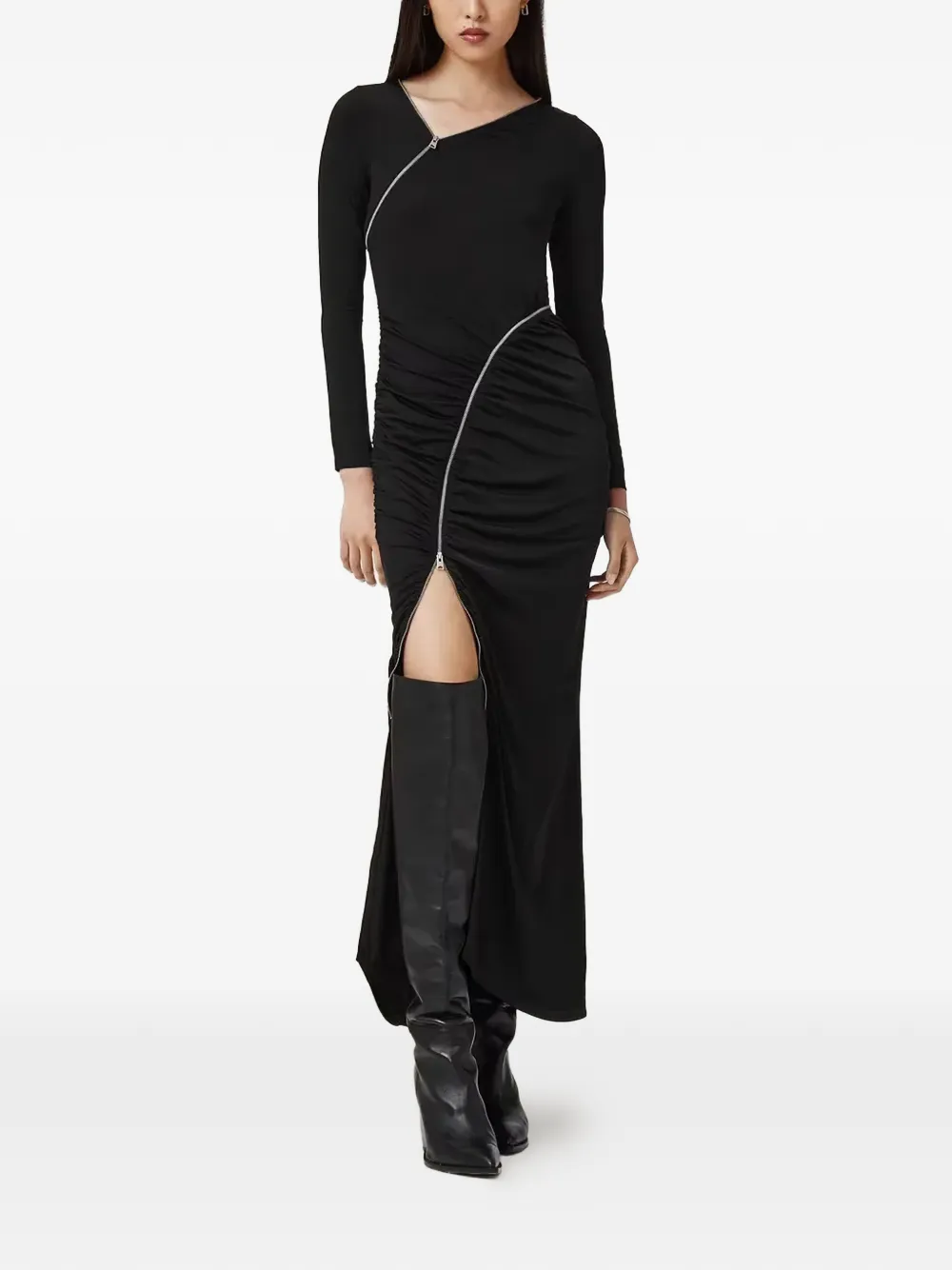 AllSaints Elsie zip-detail midi dress - Nero