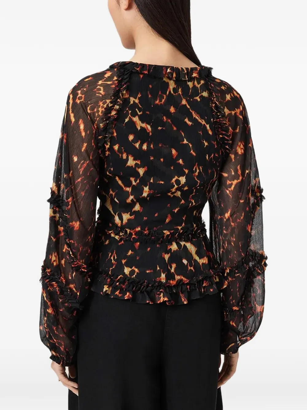 AllSaints Blouse met dierenprint en ruches Zwart