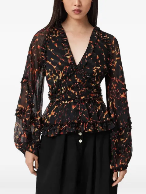 AllSaints ruffled animal-print blouse