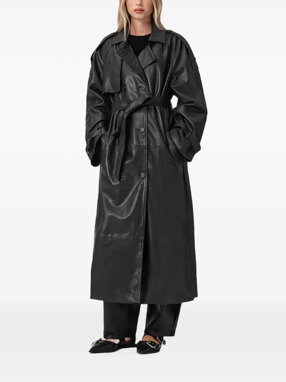 Allsaints Reed Belted Trench Coat In Black