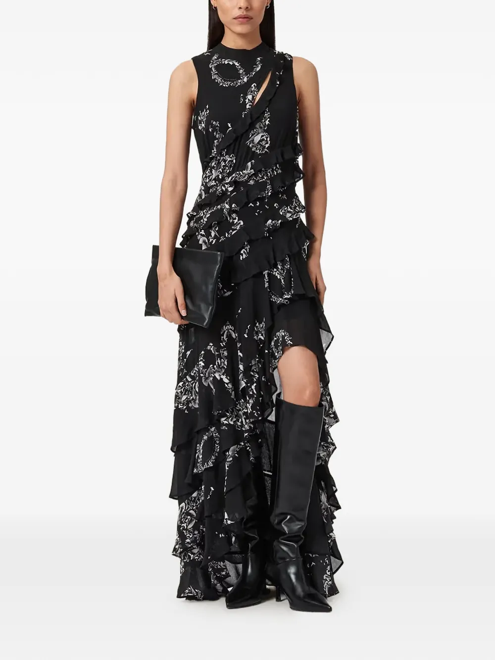 AllSaints Cady ruffled maxi dress - Nero