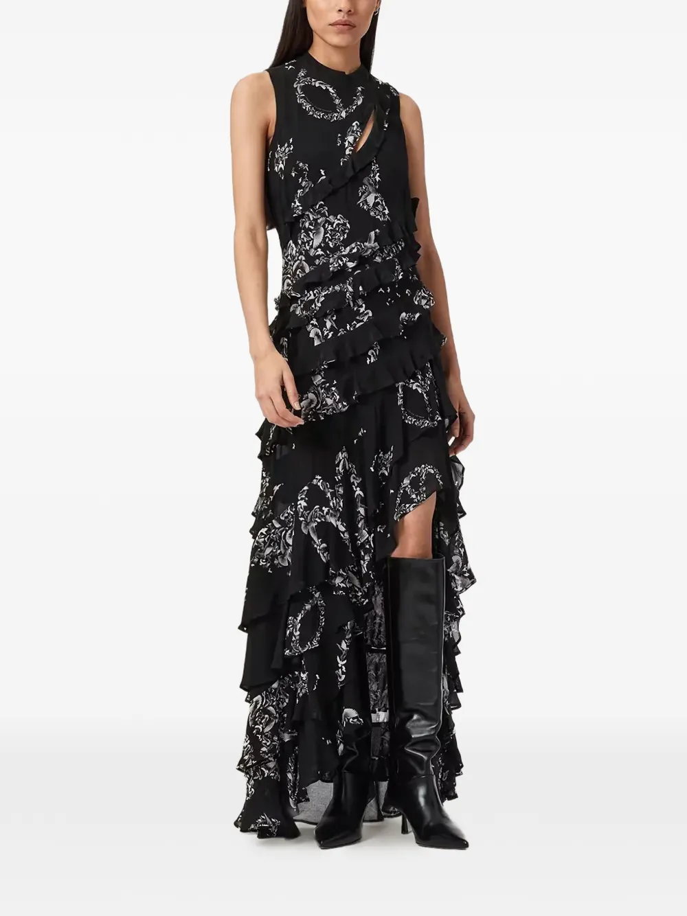AllSaints Cady ruffled maxi dress - Zwart