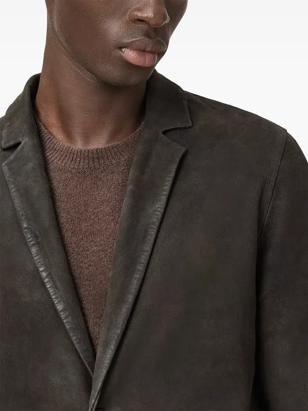 AllSaints Monet gewaxte suède blazer Bruin