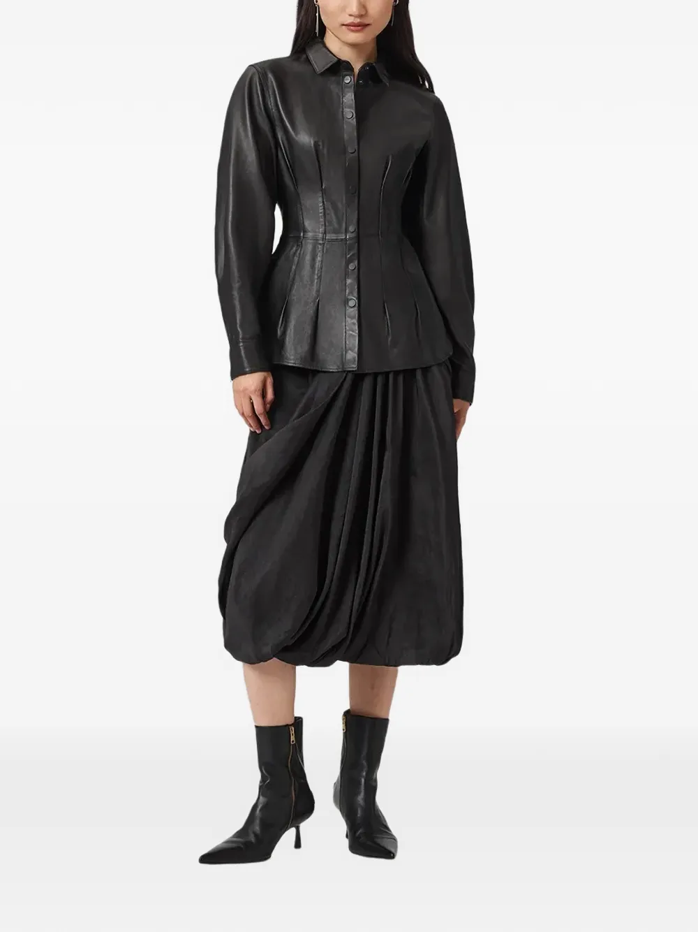  Allsaints Larson Leather Shirt - Black 