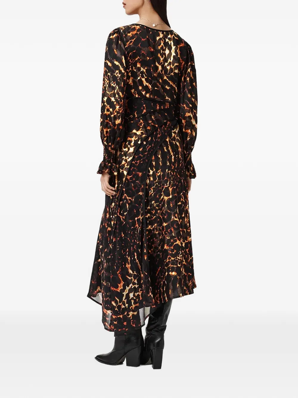 Allsaints Leopard-print V-neck Mid Dress In Animal Print