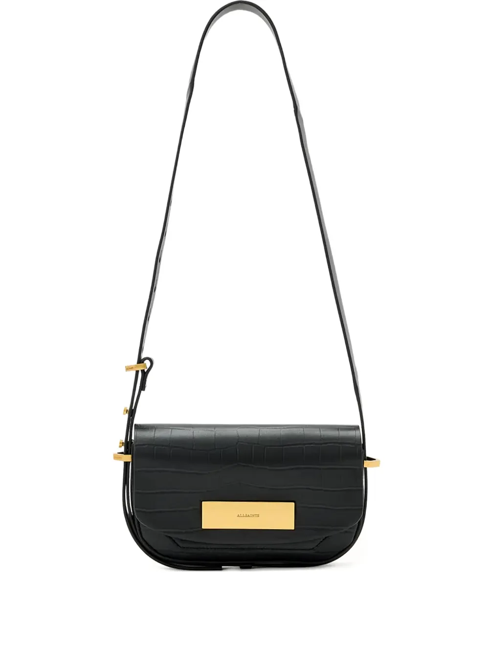 Allsaints Crocodile-effect Cross Body Bag In Black