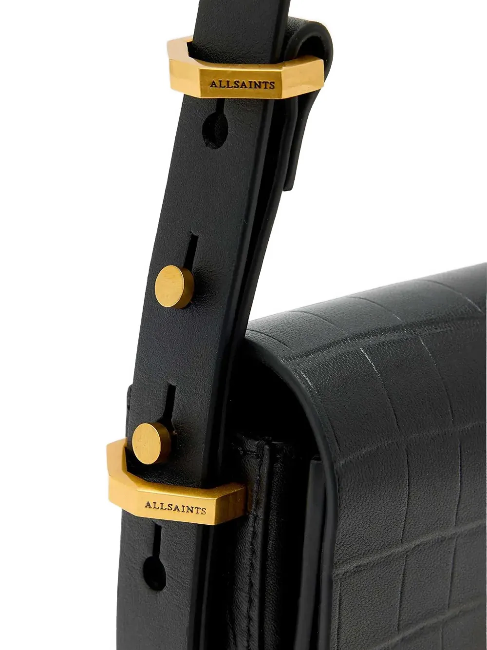 Allsaints Crocodile-effect Cross Body Bag In Black