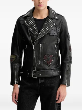 AllSaints Cole スタッズ ライダースジャケット | ブラック | FARFETCH JP