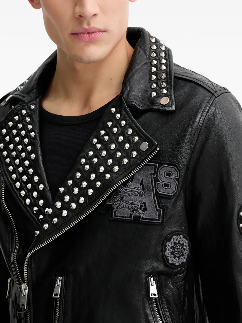 AllSaints Cole Studded Biker Jacket | Black | FARFETCH RO