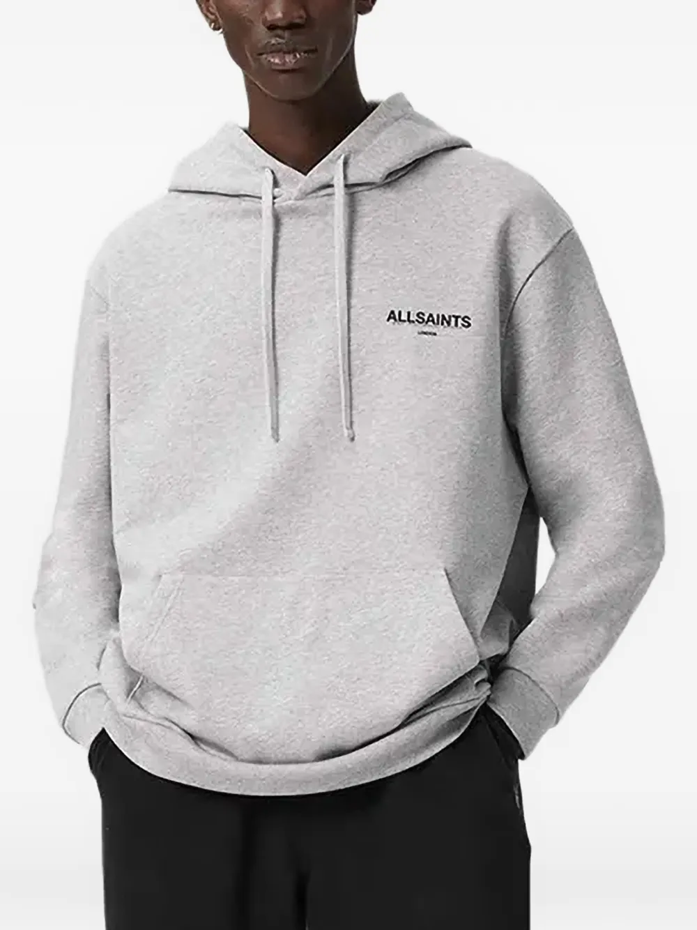 AllSaints Halcyon drawstring logo hoodie | Grey | Image 1