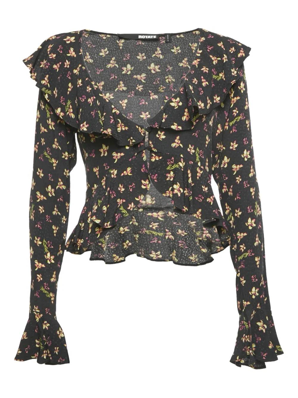ROTATE BIRGER CHRISTENSEN floral-print ruffle blouse | Black | Image 1