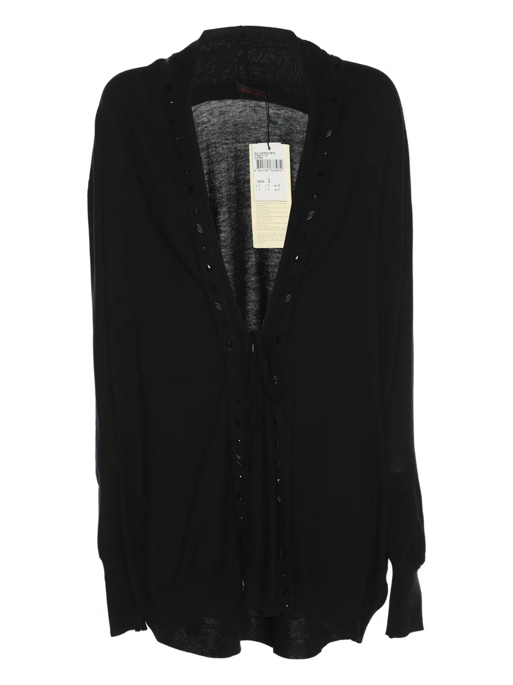 Pre-owned Elena Miro' Tie-embellishment V-neck Cardigan In Black