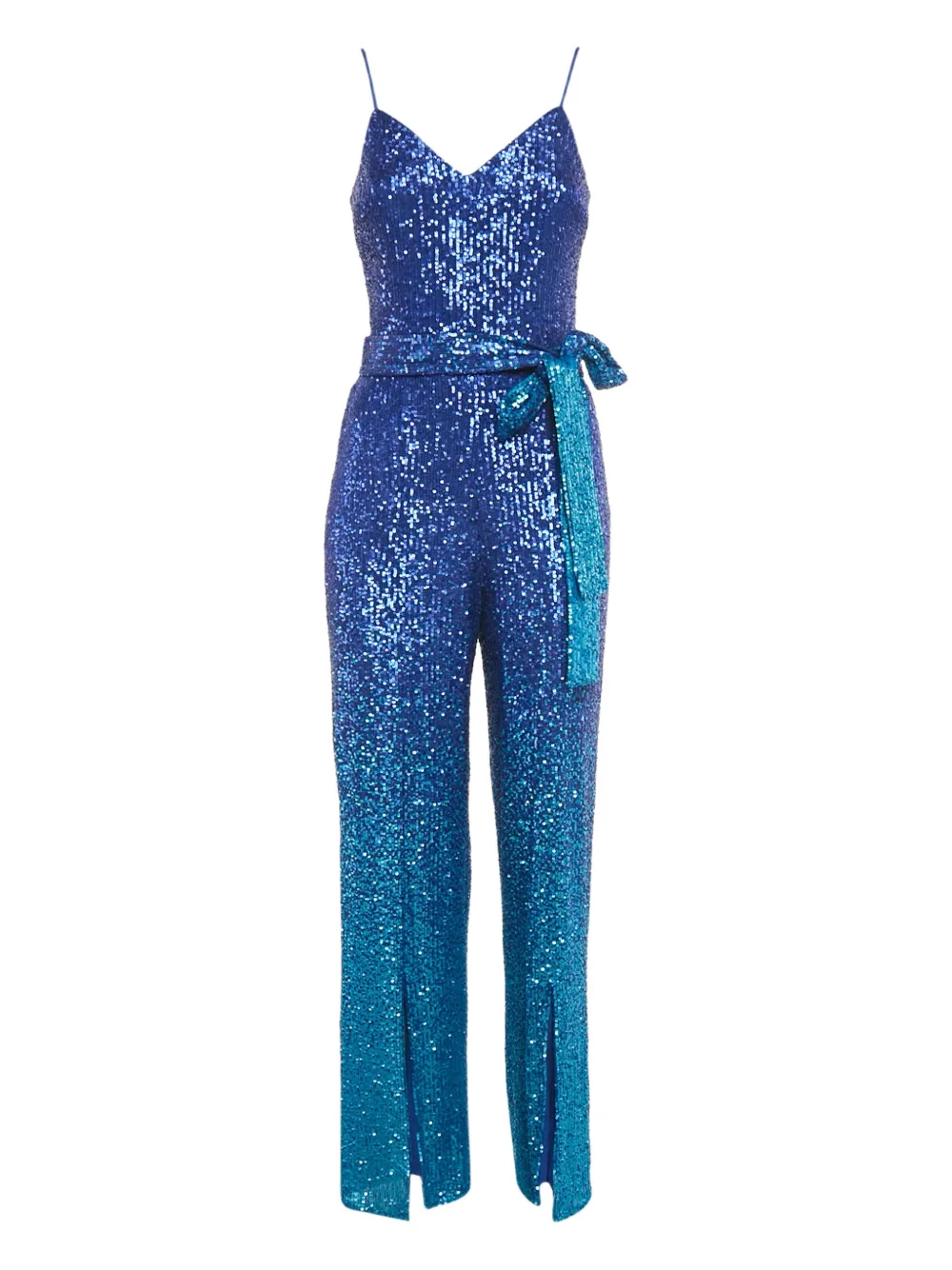Dress the Population Black Label sleveeless sequin-embellishment belted jumpsuit - Blu
