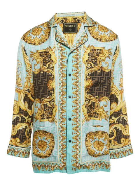 Fendi Pre-Owned x Versage baroque aqua silk shirt