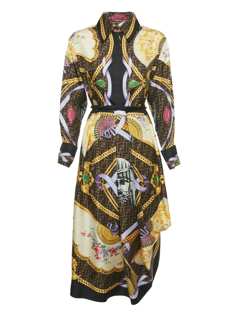 Fendi Pre-Owned x Versace silk baroque-print skirt and shirt set - Marrone