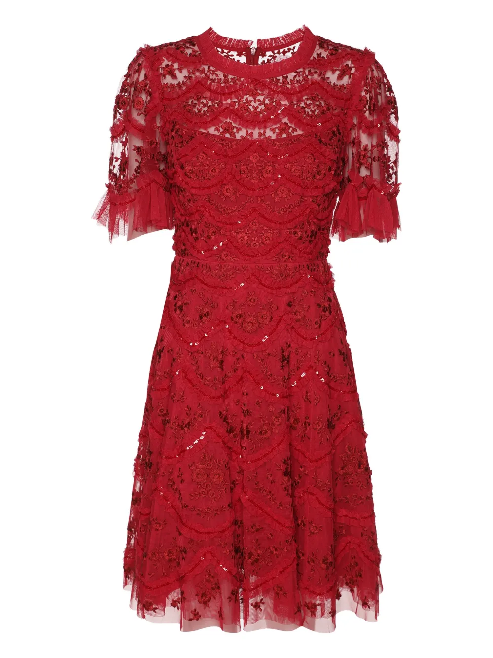 Needle & Thread Abito corto Lily Bloom con ricamo - Rosso