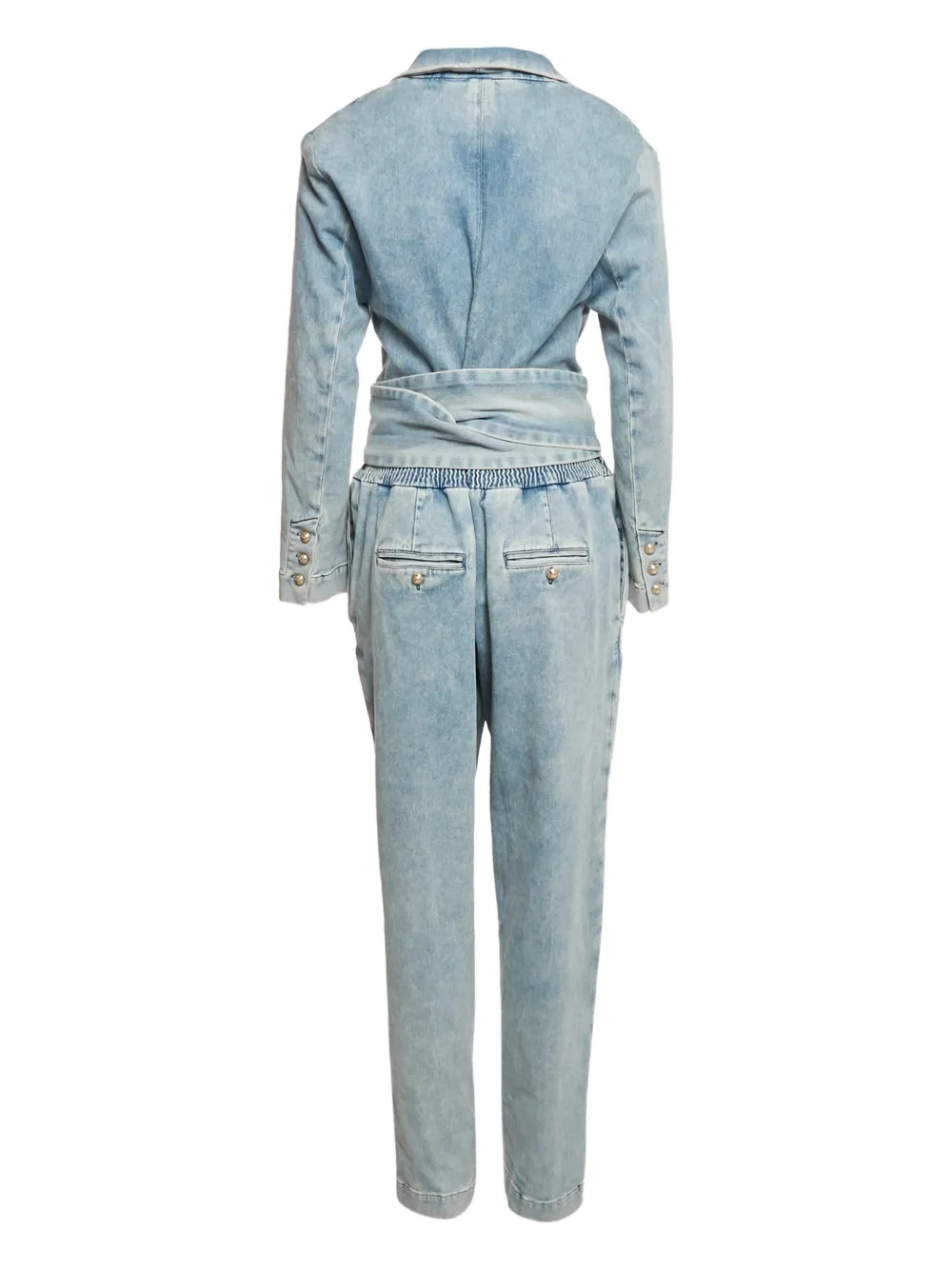 Balmain Pre-Owned denim belted jumpsuit - Blauw