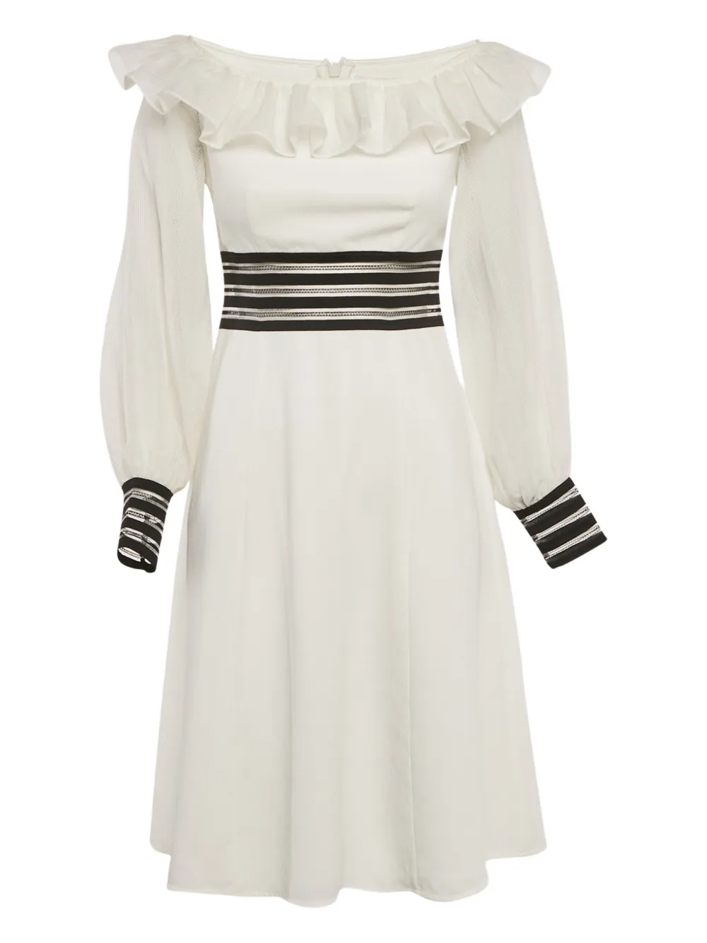 Zayan ruffled-neckline long-sleeve dress - Bianco