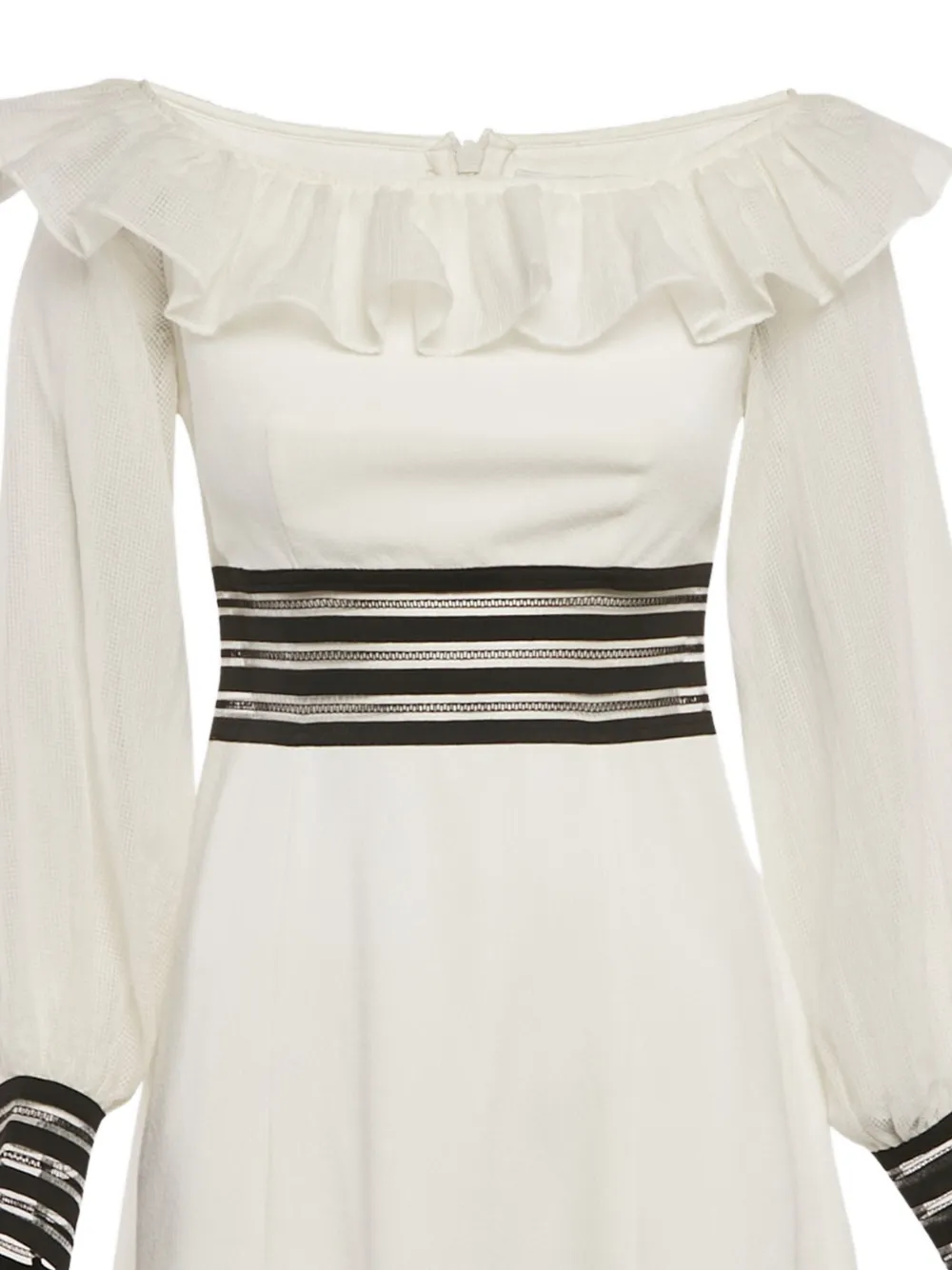 Zayan ruffled-neckline long-sleeve dress - Wit