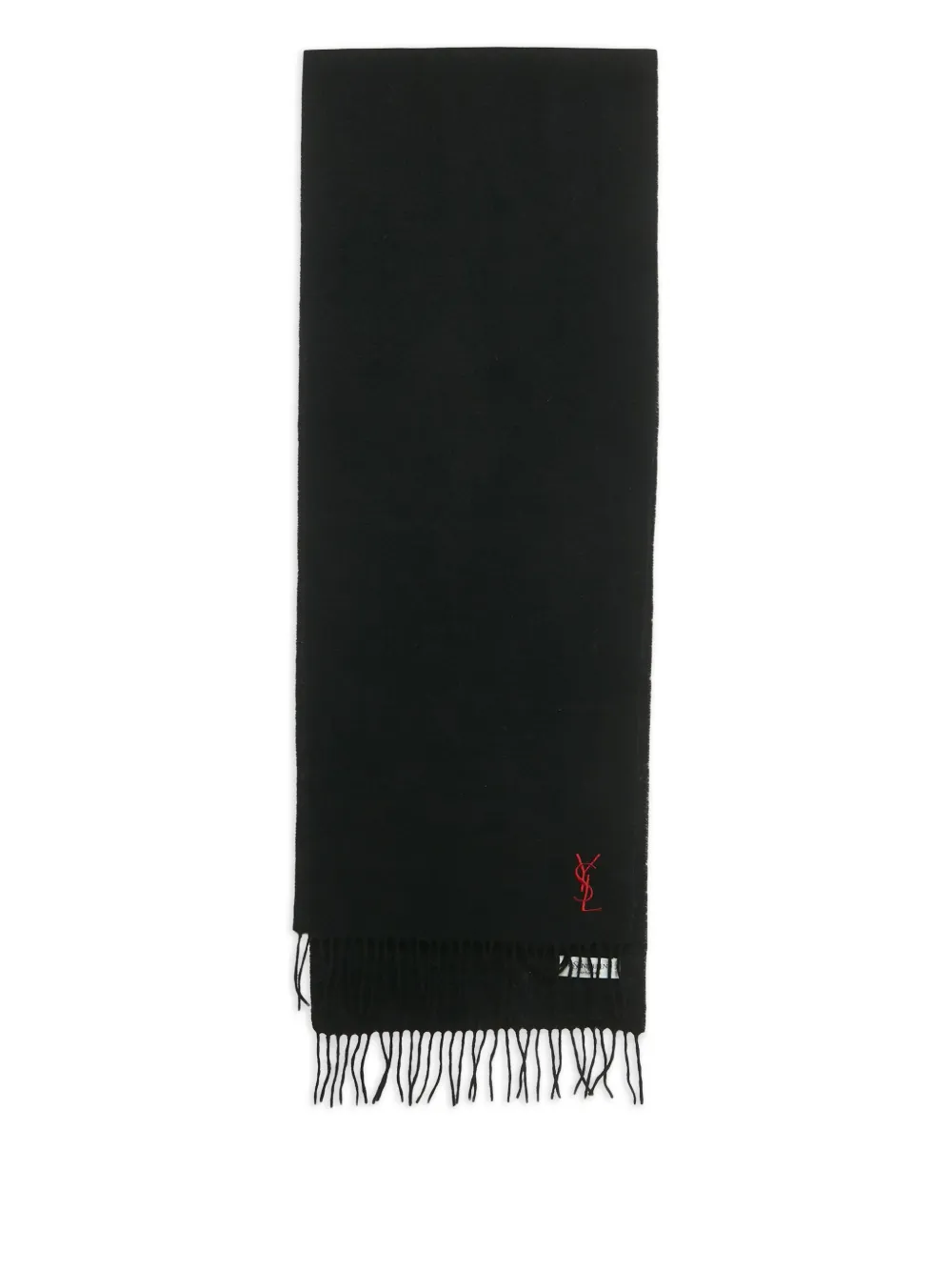 Saint Laurent Pre-Owned wool fringed scarf | Black | Image 1
