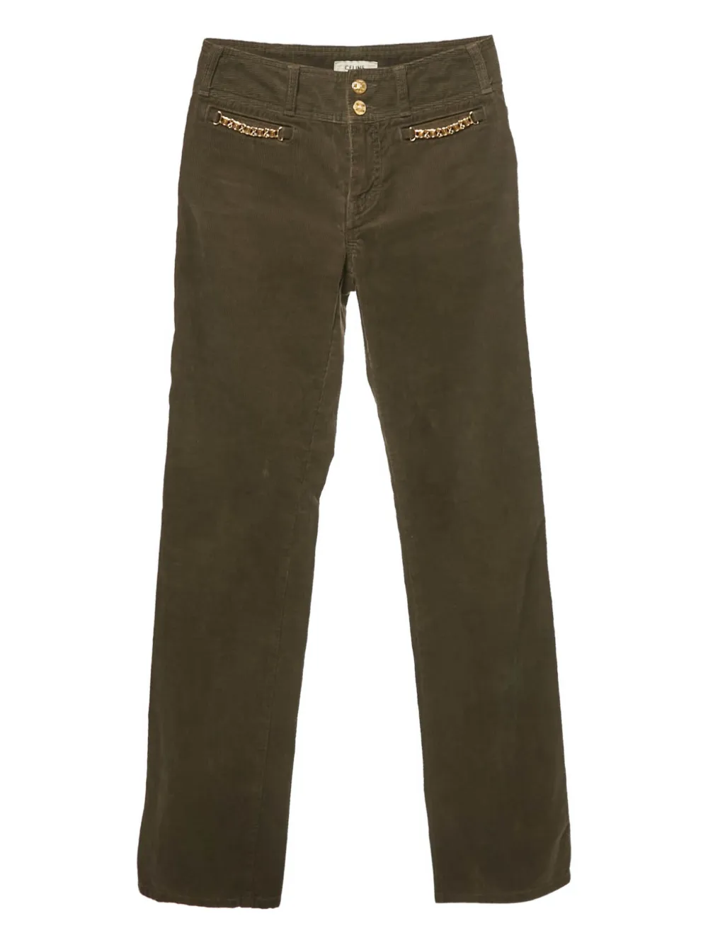 Celine Pre-Owned corduroy chain-detail trousers - Marrone