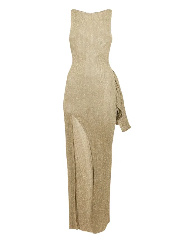 Aya Muse Knit Split Maxi Dress | Gold | FARFETCH Aya Muse Knit Split Maxi Dress | Gold | FARFETCH