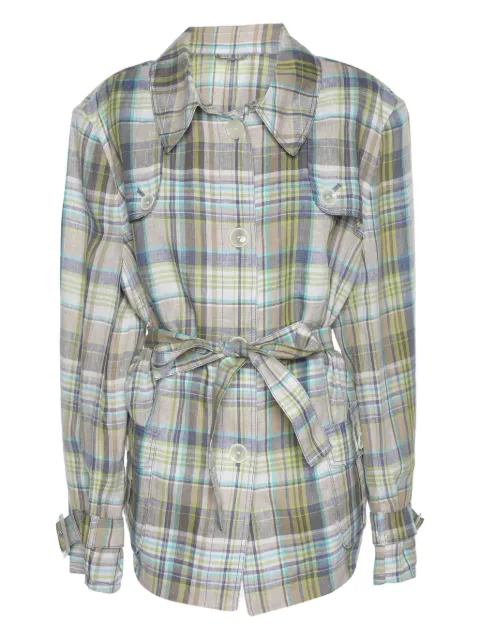 BASLER checkered belted linen jacket