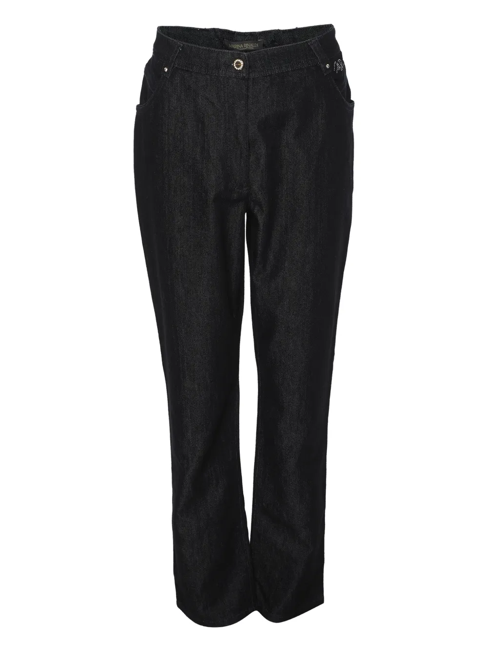 Pre-owned Marina Rinaldi Crystal-embellished Denim Trousers In Black