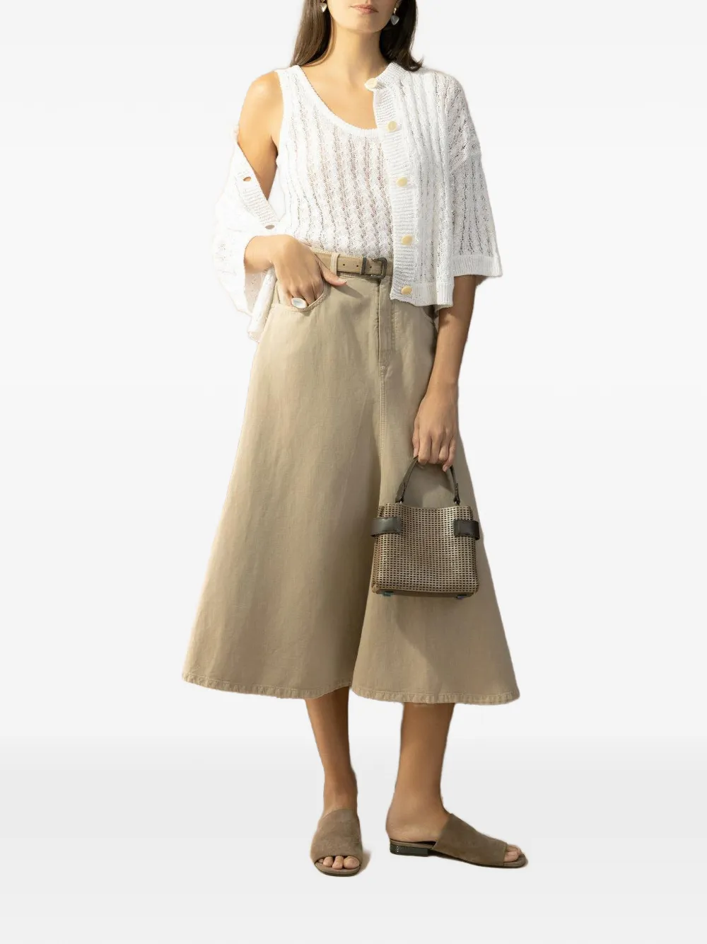 Brunello Cucinelli Kabelgebreid vest met knoop Wit