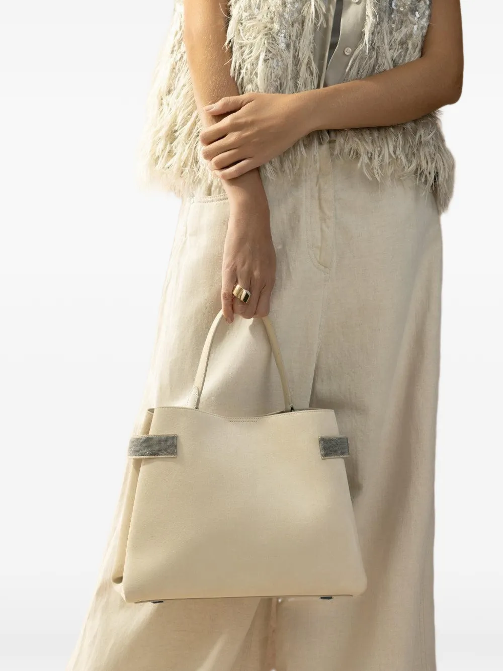  Brunello Cucinelli Medium Embellished-detail Tote Bag - Neutrals 