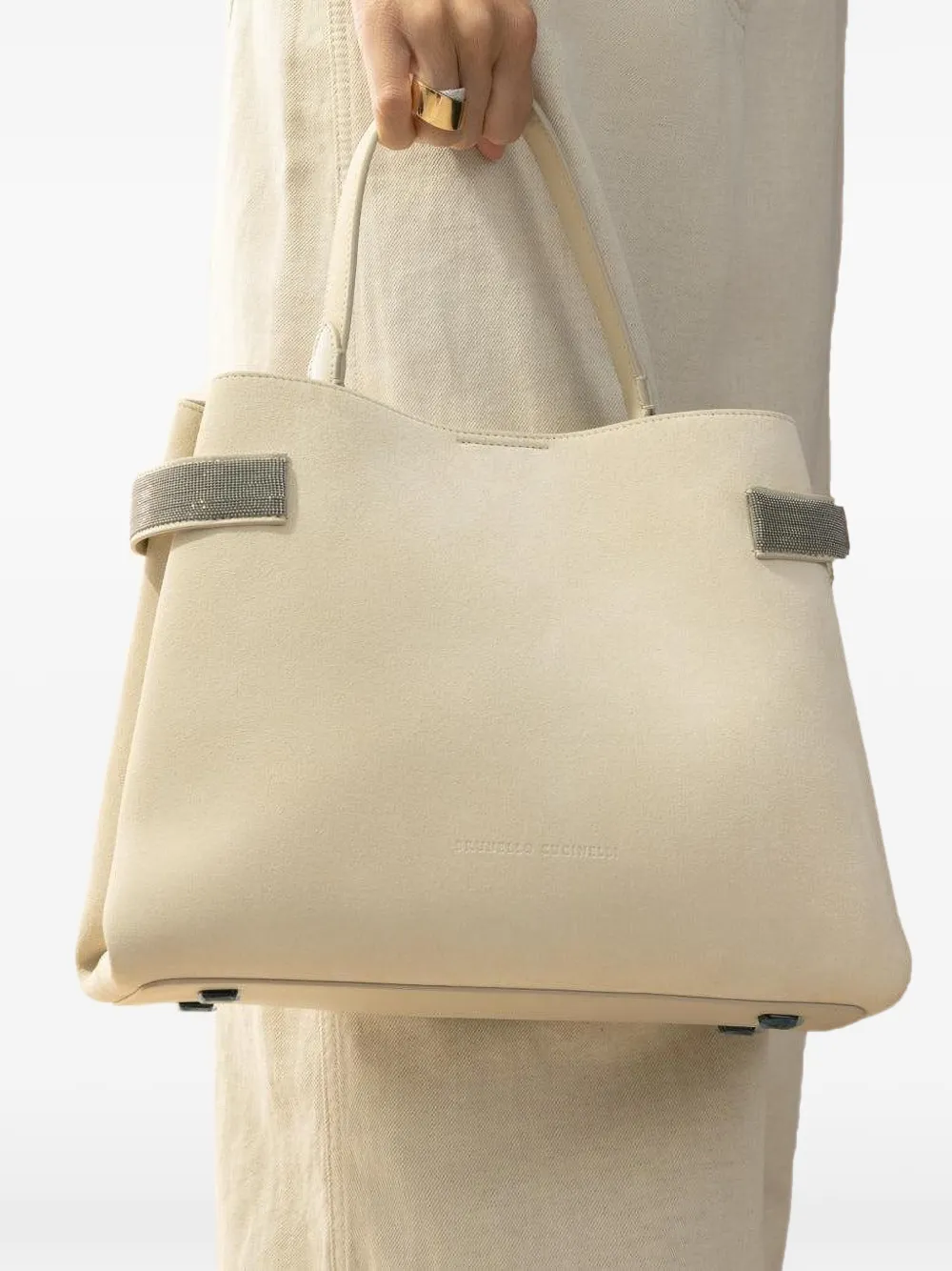  Brunello Cucinelli Medium Embellished-detail Tote Bag - Neutrals 
