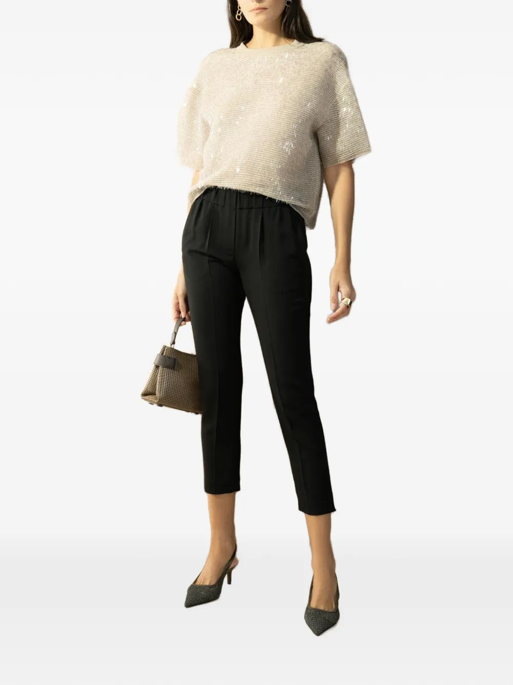  Brunello Cucinelli Fringe-detail T-shirt - Neutrals 