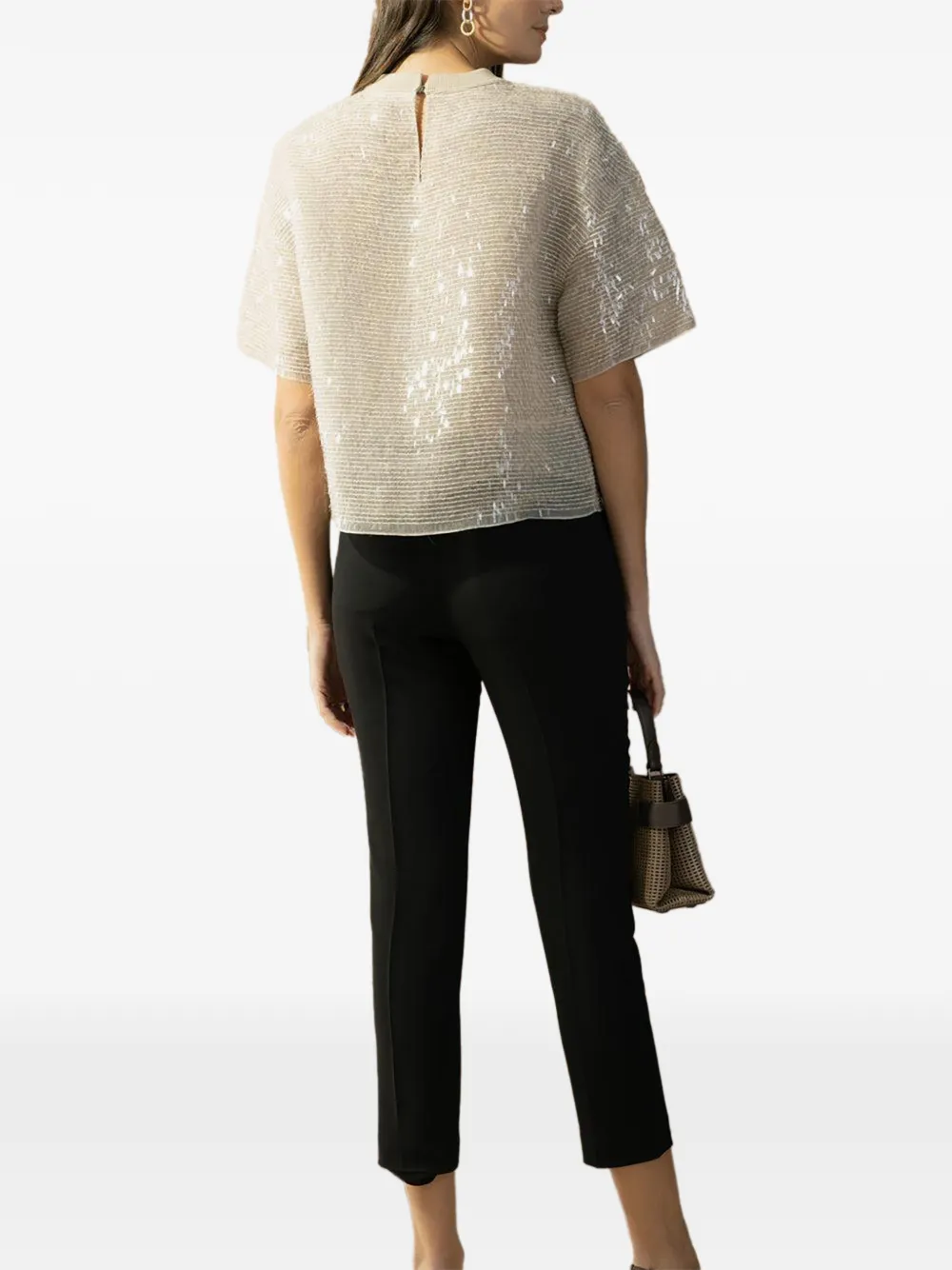  Brunello Cucinelli Fringe-detail T-shirt - Neutrals 