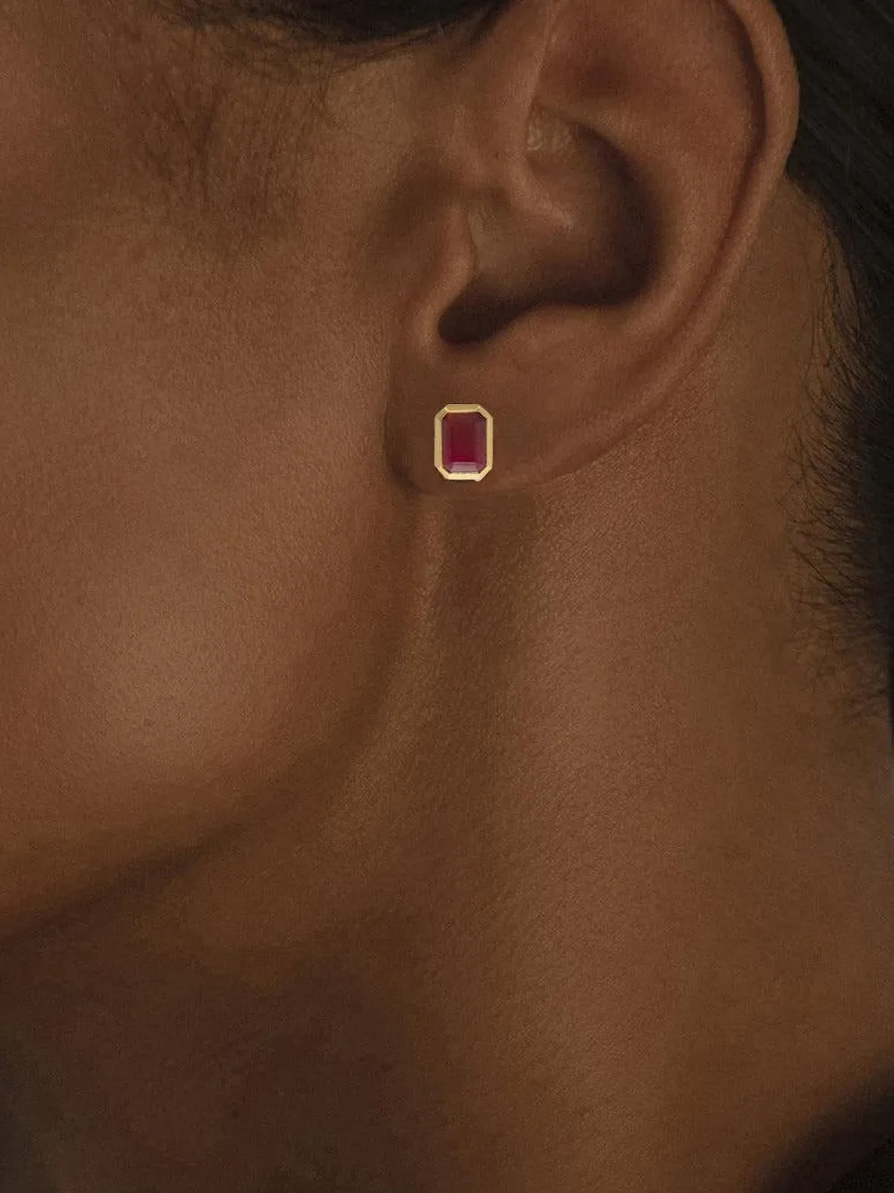  Azlee Ruby Stud Earrings - Gold 