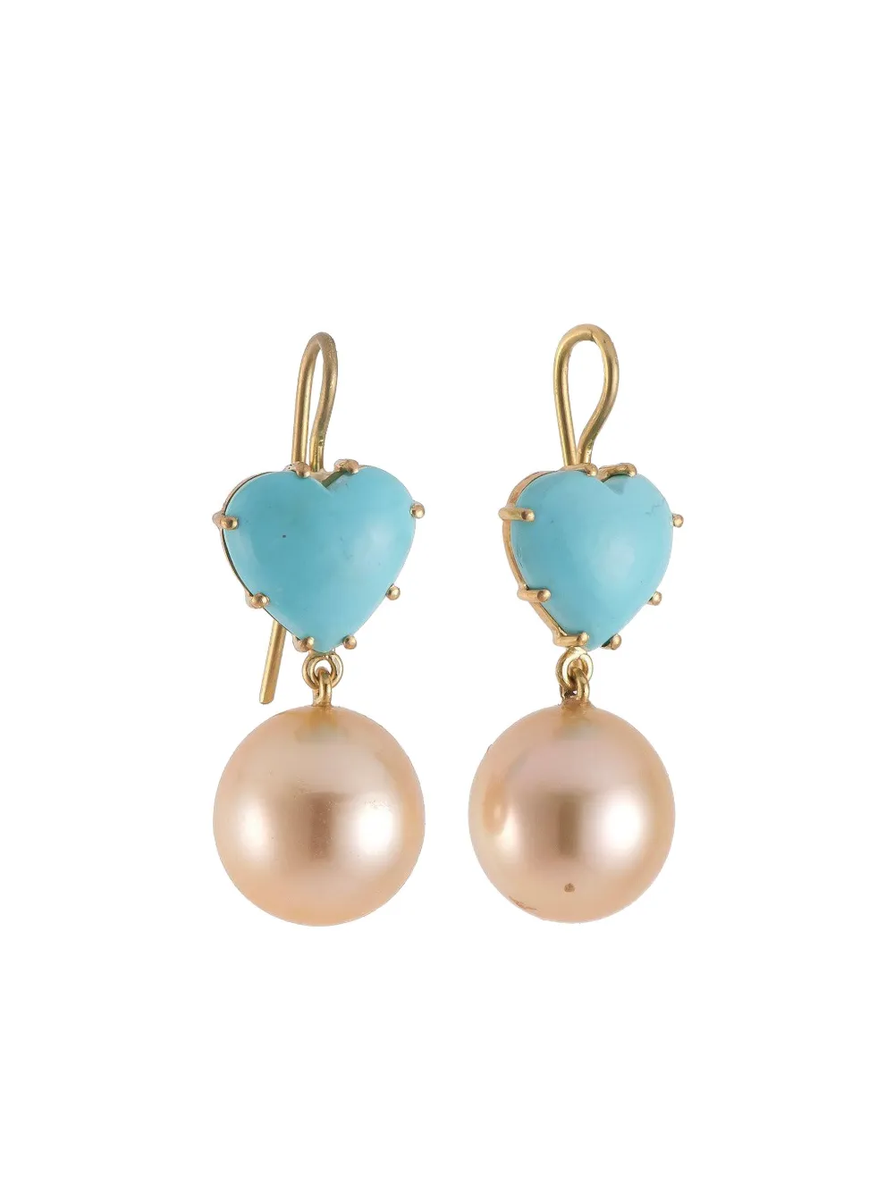 Sylva & Cie turquoise pearl heart earrings - Oro
