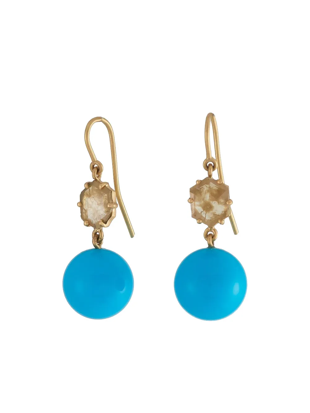 Sylva & Cie diamond and turquoise rough slice earrings - Oro