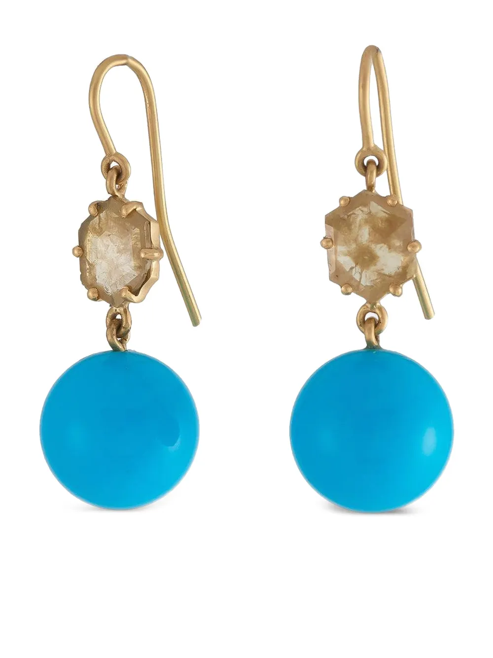 Sylva & Cie diamond and turquoise rough slice earrings - Oro