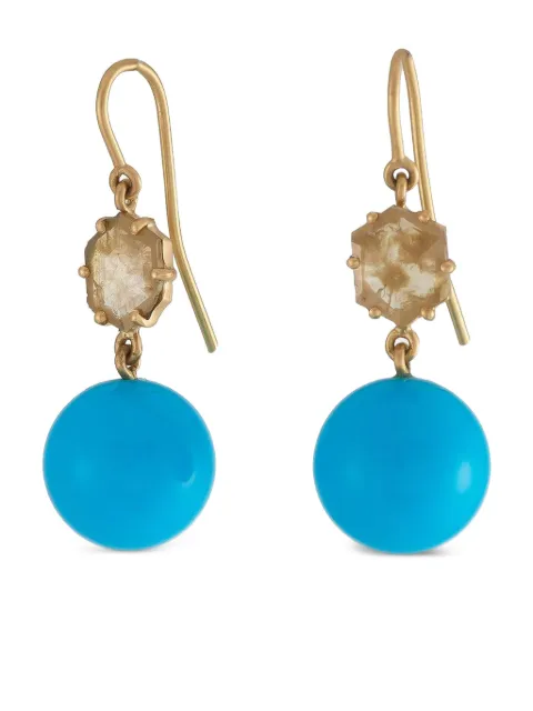 Sylva & Cie diamond and turquoise rough slice earrings