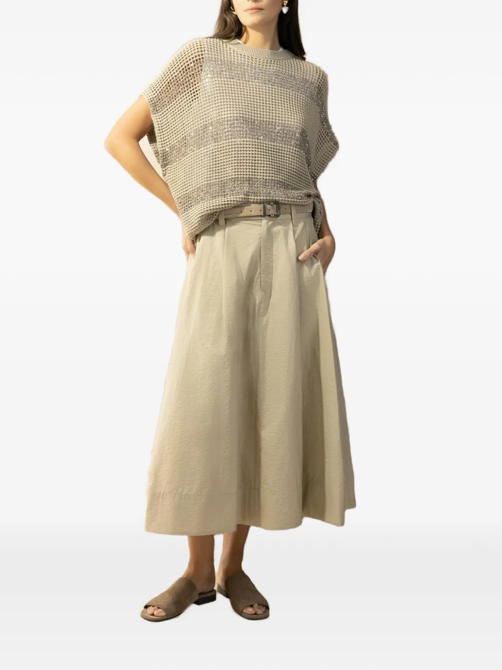  Brunello Cucinelli Stripe-pattern Crew-neck Top - Neutrals 