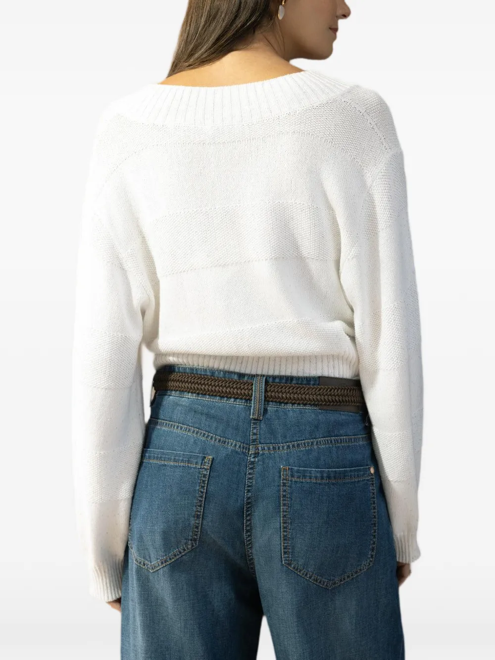  Brunello Cucinelli Long-sleeve V-neck Sweater - White 