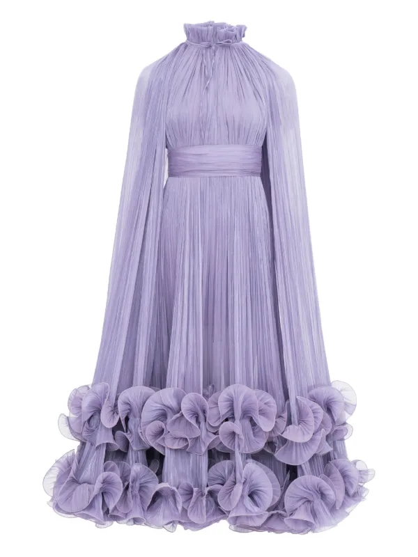 pleated cape dress (PRE-ORDER) Draped Burgundy Red / M (EU 36) Make a grand entrance in this breathtaking long chiffon gown that captures timeless elegance with a modern edge GREEN COLLAR PLEATED CAPE DRESS