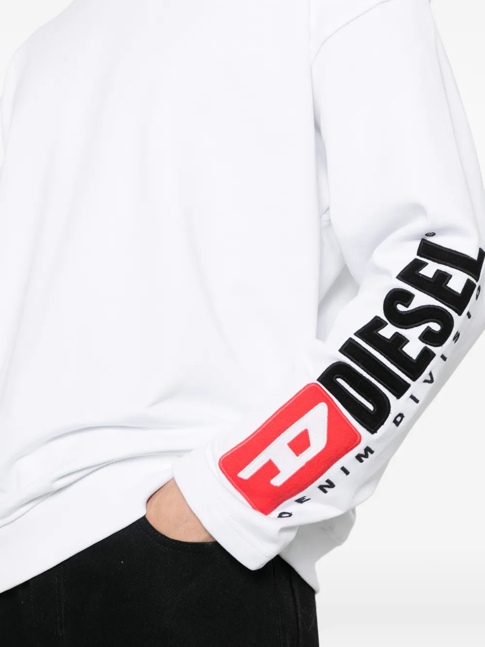 Diesel Sweater met ronde hals en geborduurde logopatch Wit