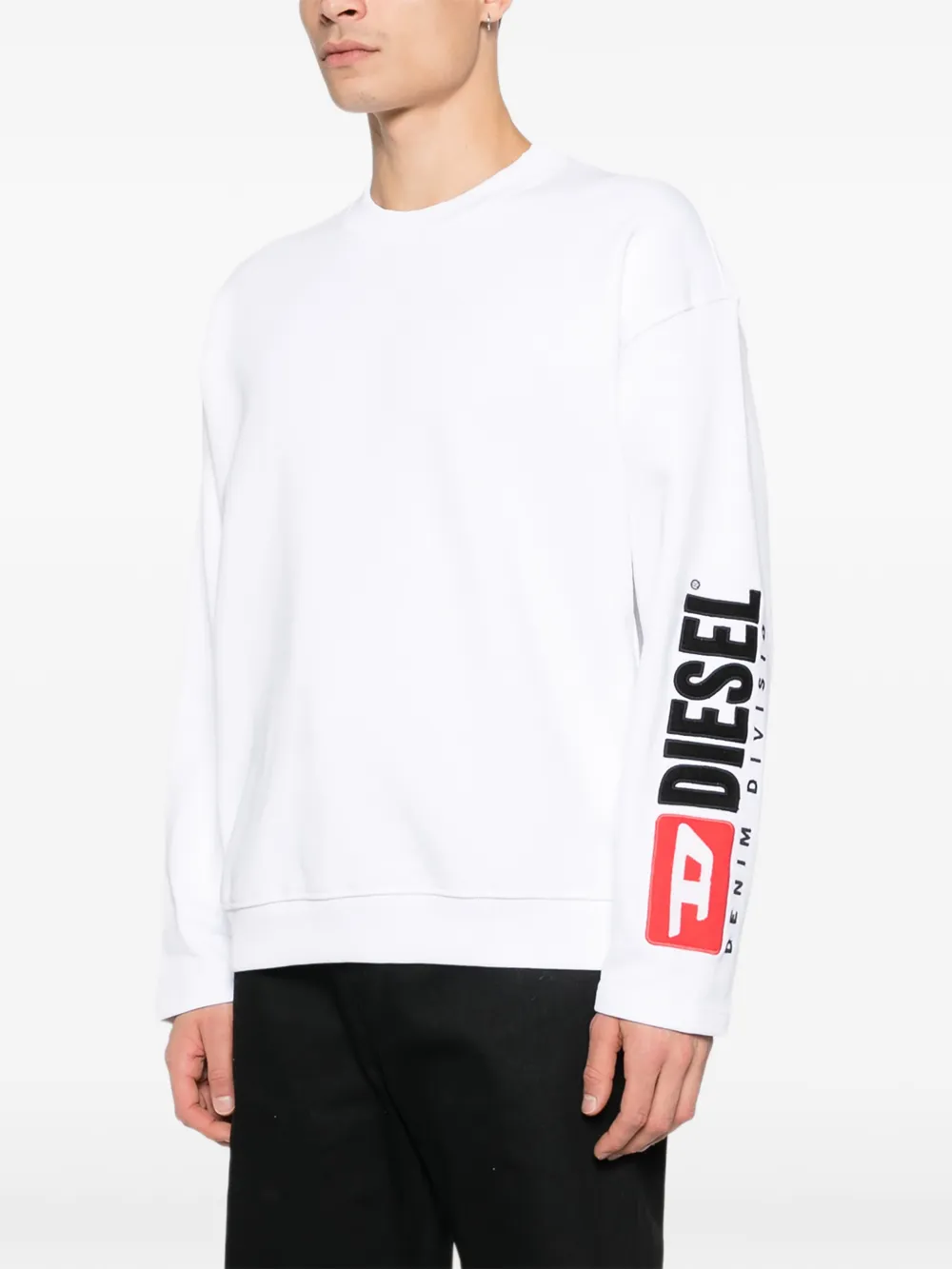 Diesel Sweater met ronde hals en geborduurde logopatch Wit