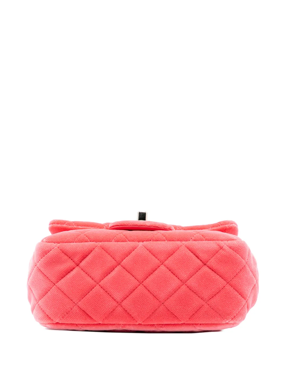 Chanel Pre-owned 2020 Mini Square Classic Velvet Pearl Crush Single Flap Crossbody Bag in Pink, view 4