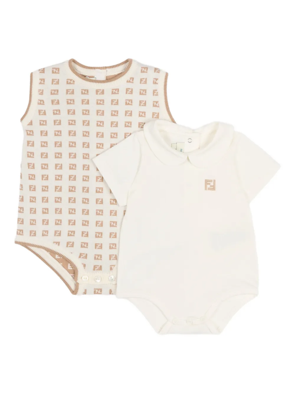 Fendi Kids collared logo bodysuit (set of two) - Nude