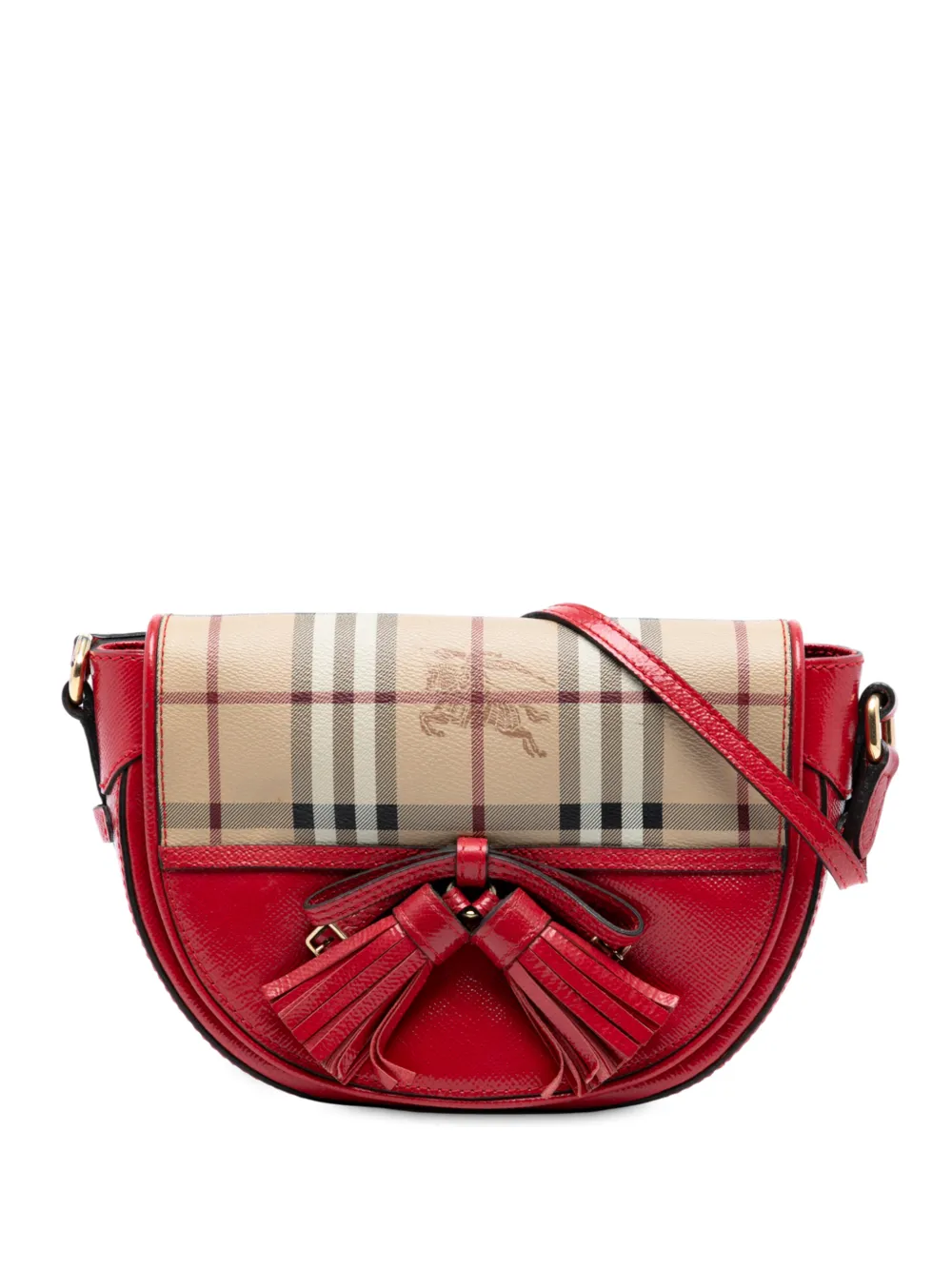 Burberry Pre-Owned Borsa a tracolla Maydown in pelle verniciata e tela cerata con motivo Haymarket Check 2000-2017 - Rosso