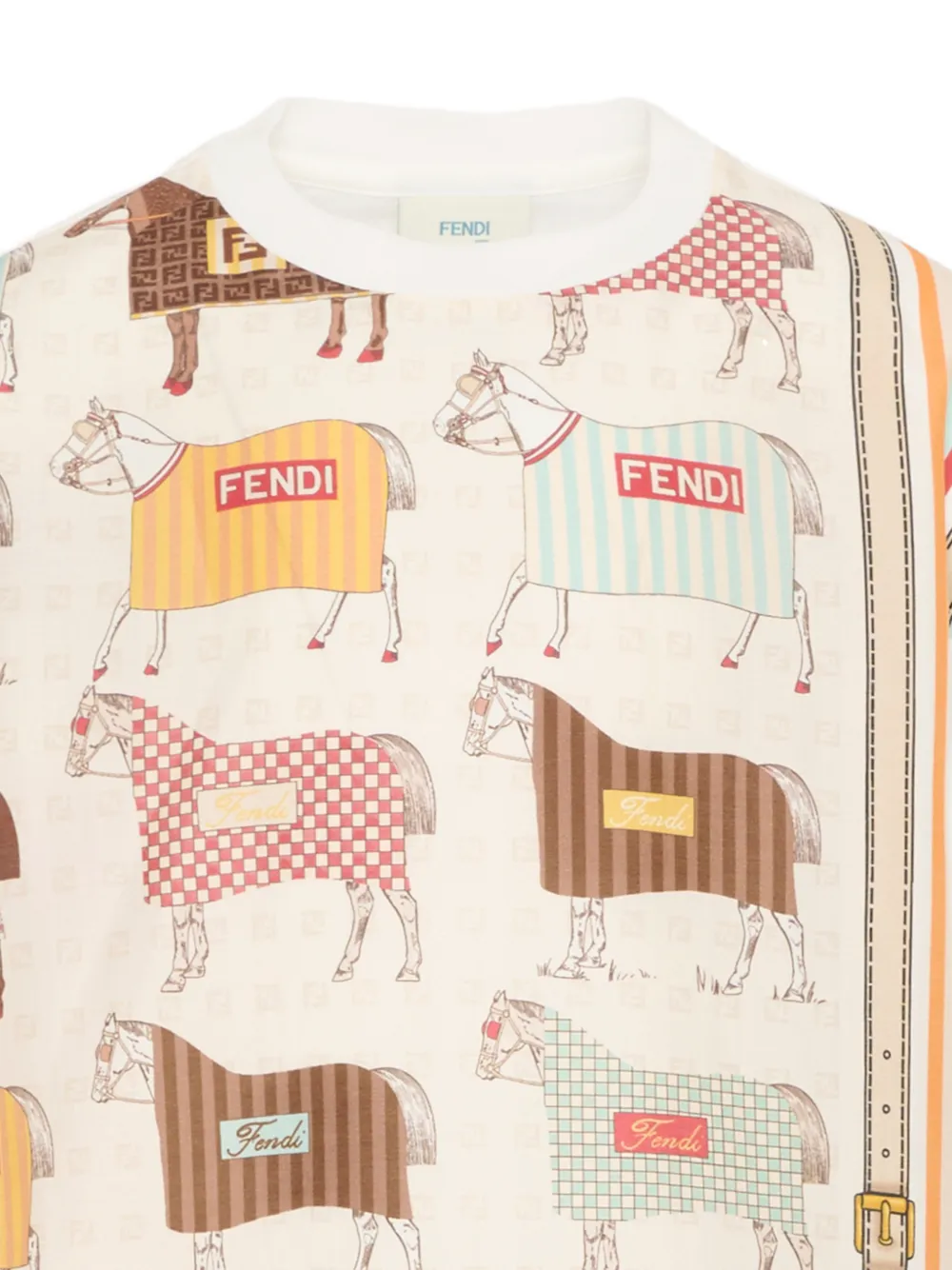 Fendi Kids T-shirt met paardenprint Beige