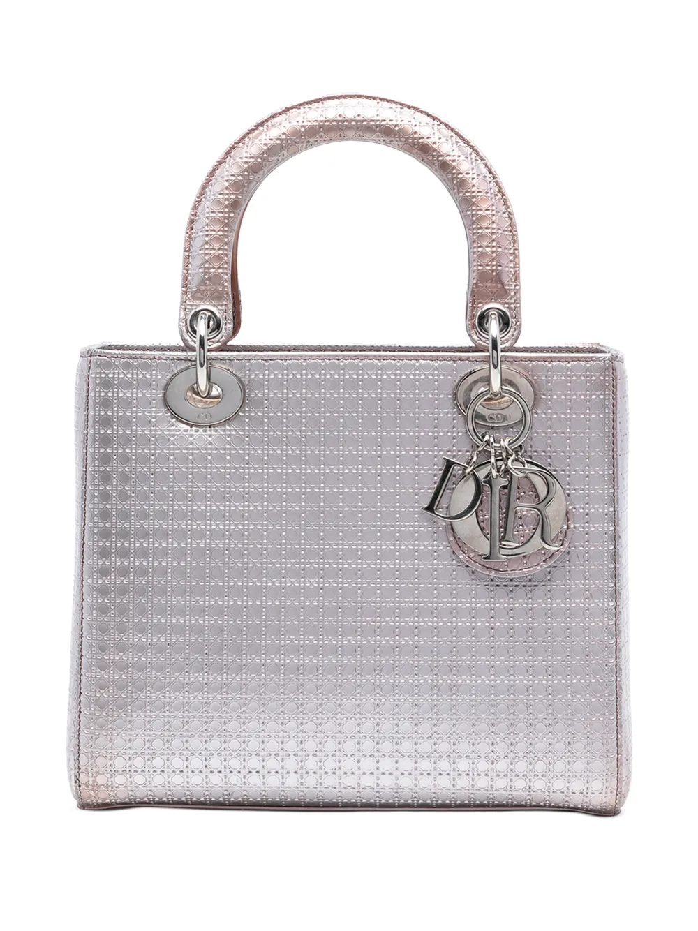 Christian Dior Pre-Owned Borsa a tracolla Lady Dior media metallizzata con finitura lucida e motivo Microcannage 2016 - Rosa